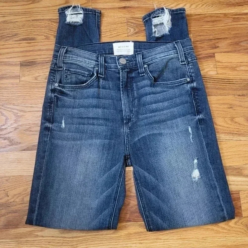 MCGUIRE Denim Slightly Distressed Cotton Stretch High Rise Jeans(27)